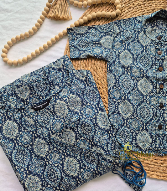 Blue ajrakh print Mom-Son Combo