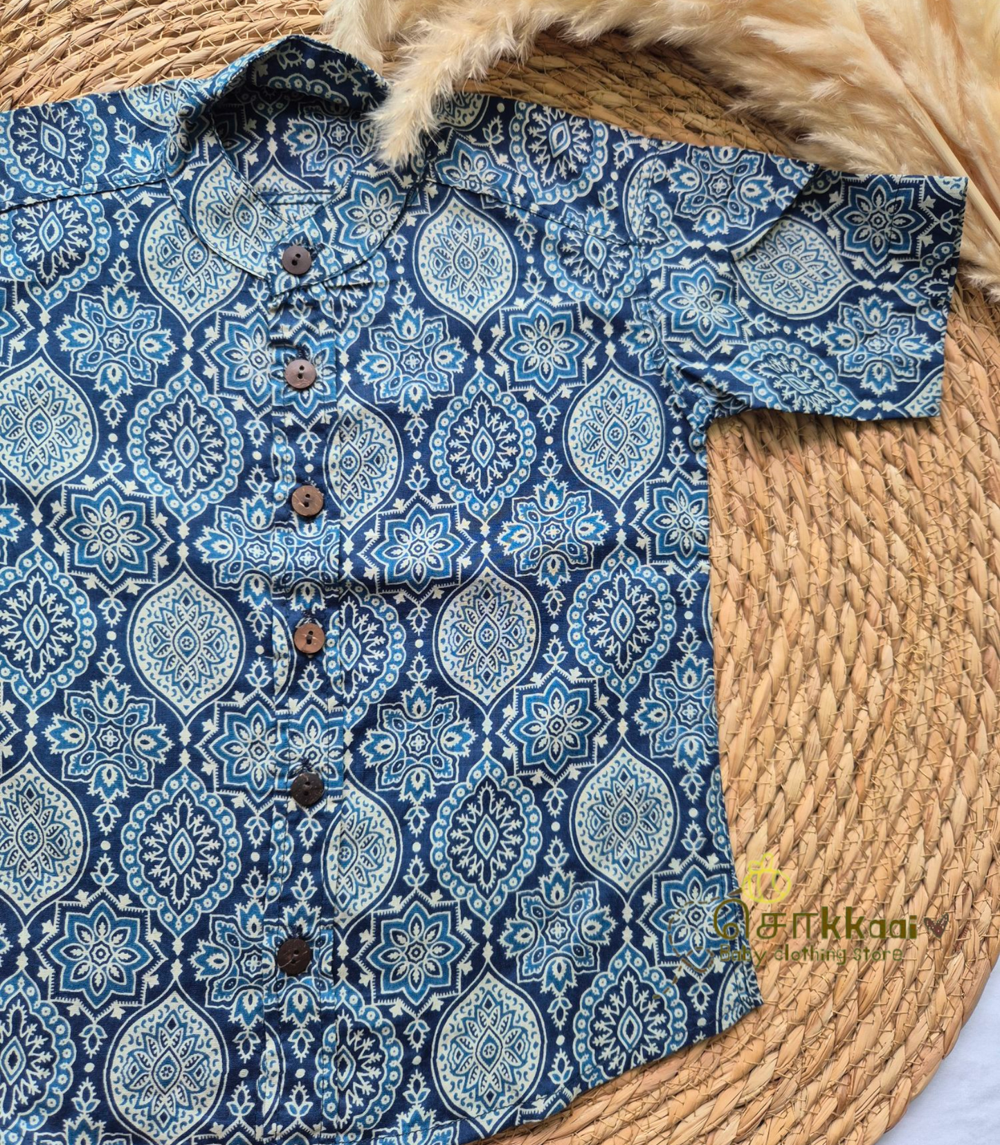 Blue ajrakh print Dad-Son Combo