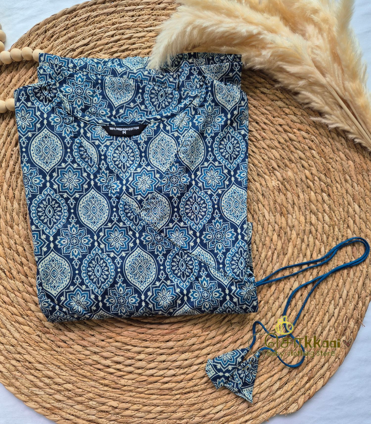 Blue ajrakh print Dad-Mom-Son Combo