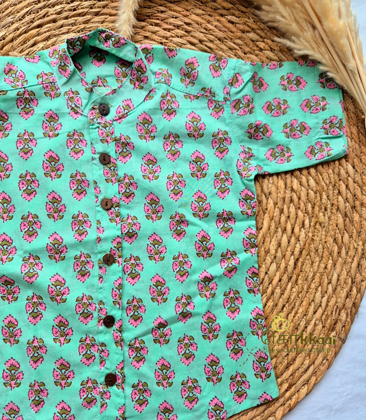Mint green floral Kids shirt (family combo) - 1 to 5years
