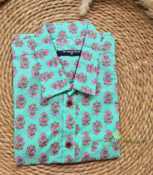 Mint green floral Men's shirt (family combo) - M to XXL