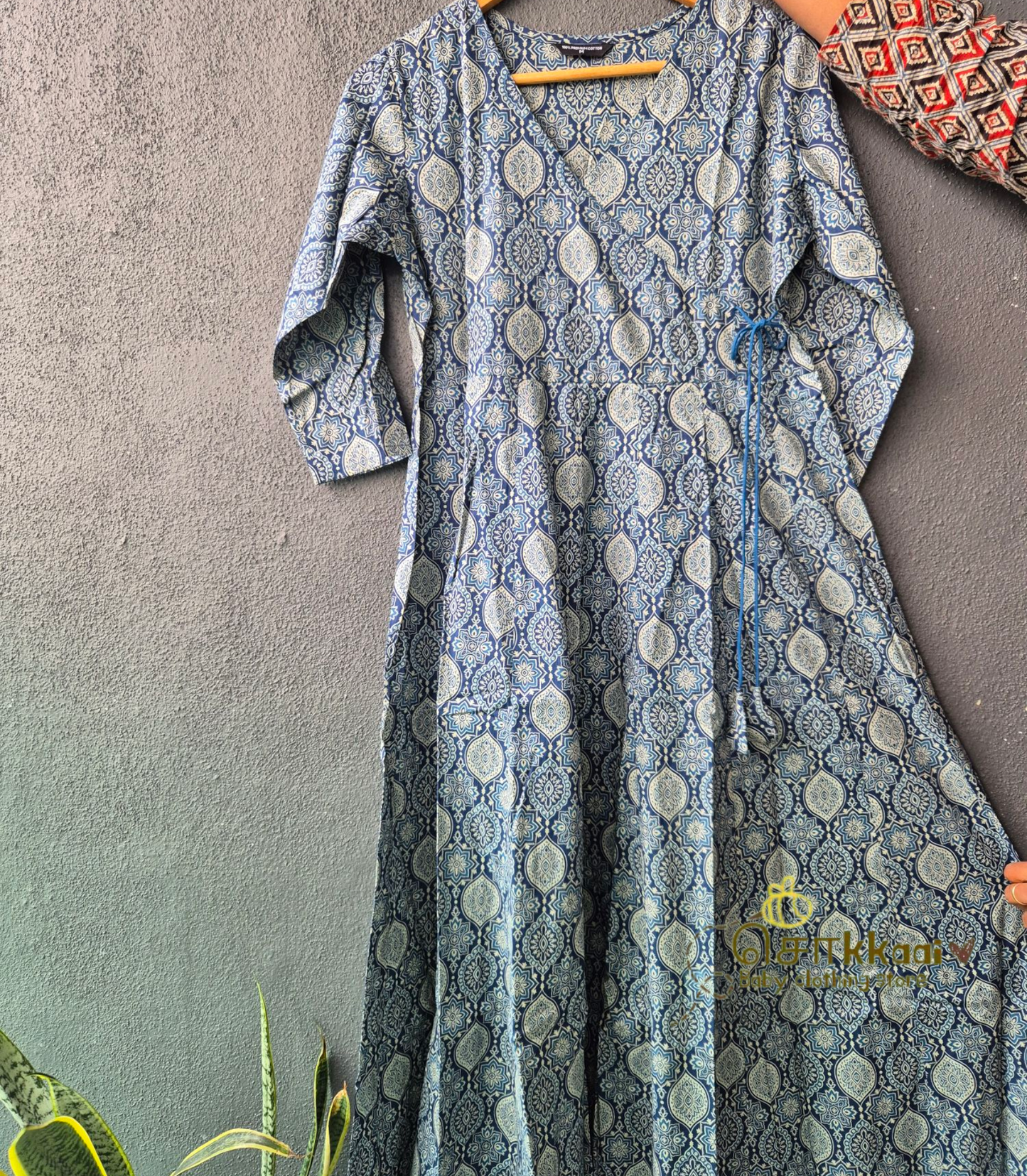 Blue ajrakh print Dad-Mom-Son Combo