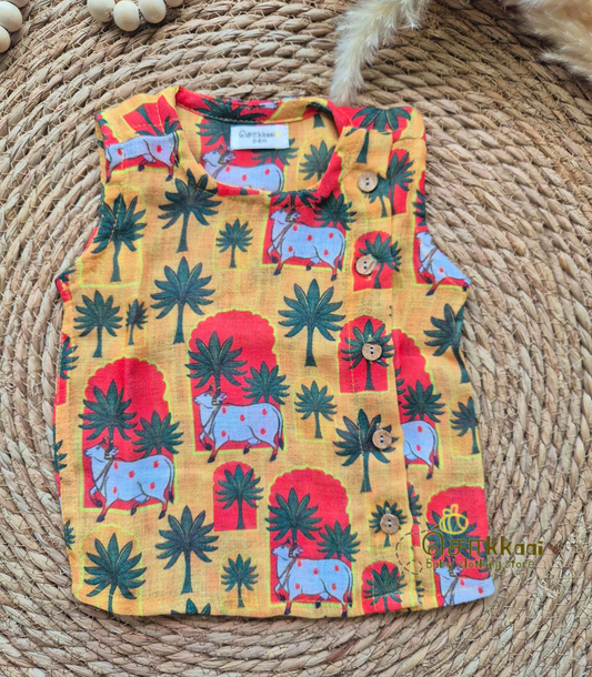 Yellow pichwai sleeveless kids jabla (Newborn to 2years)