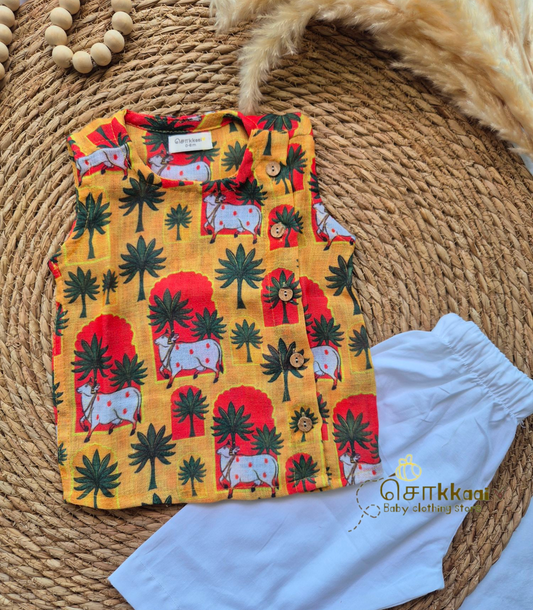 Yellow pichwai sleeveless kids jabla (Newborn to 2years)