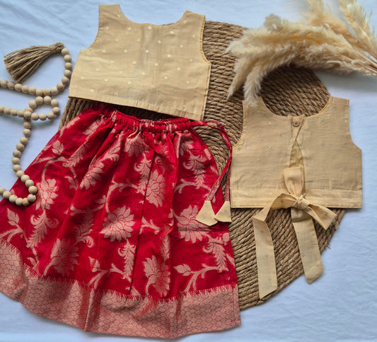 Red and Biege Skirt and top for Girls (1-4years)