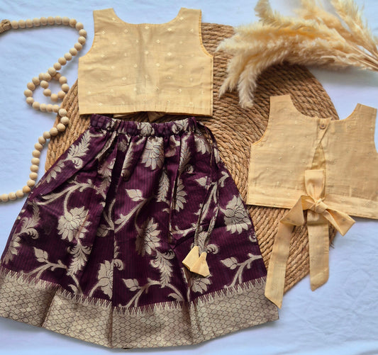 Wine Purple and Biege Skirt and top for Girls (1-4years)