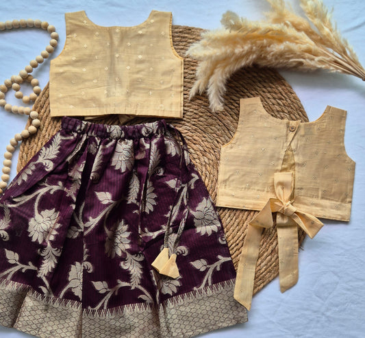 Wine Purple and Biege Skirt and top for Girls (1-4years)