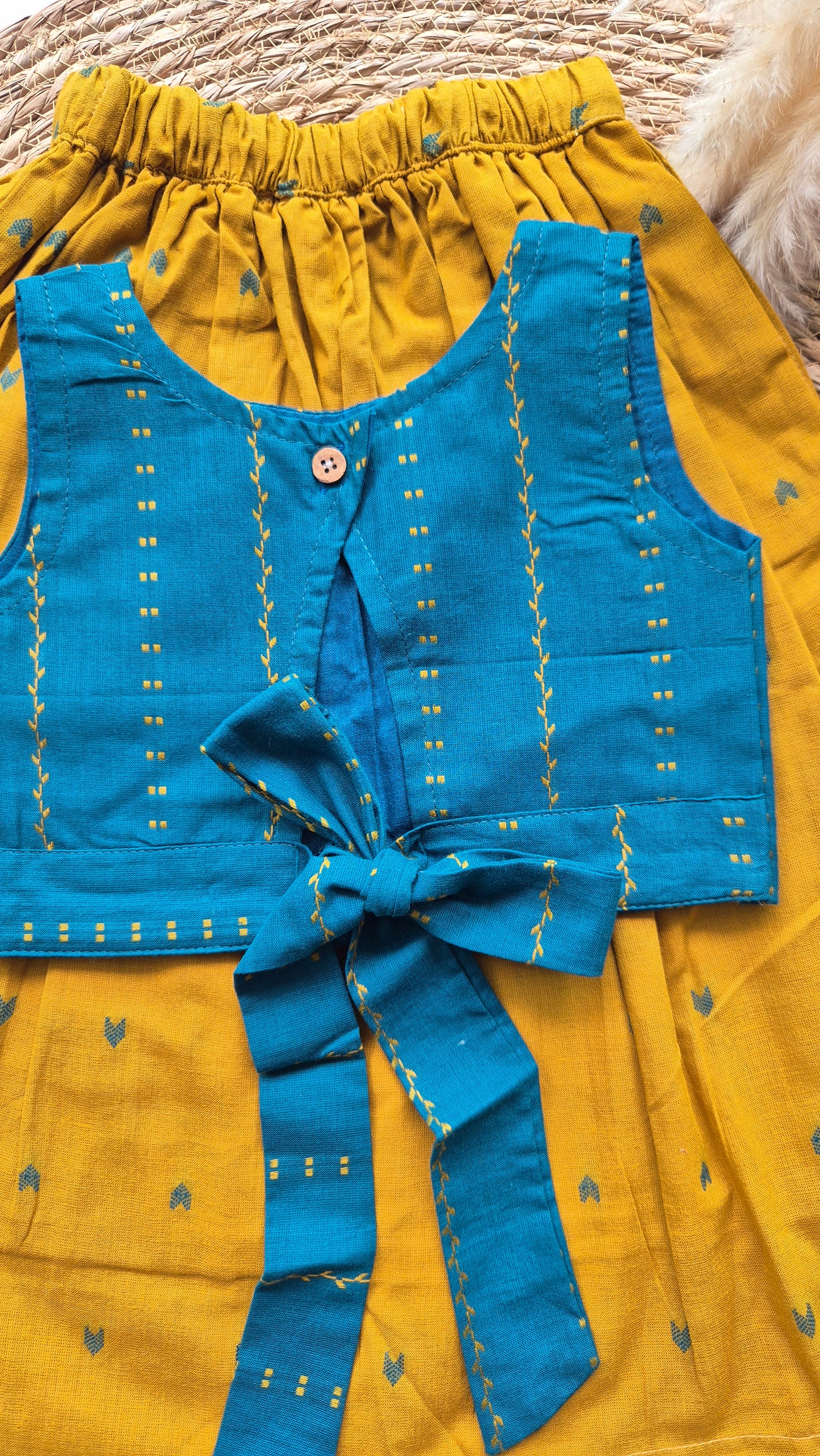 Mustard Yellow Handloom Cotton Skirt and top for Girls (1-4years)