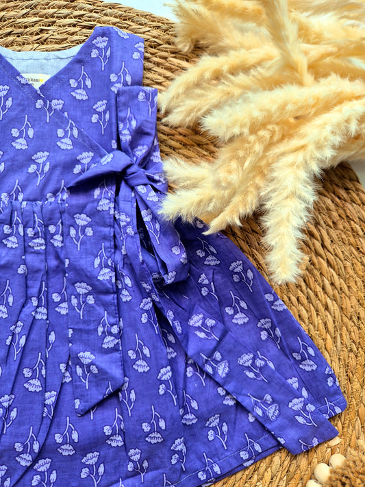 Overlap Flared Baby Girl Frock  - Purple Small lotus (Newborn to 5years)