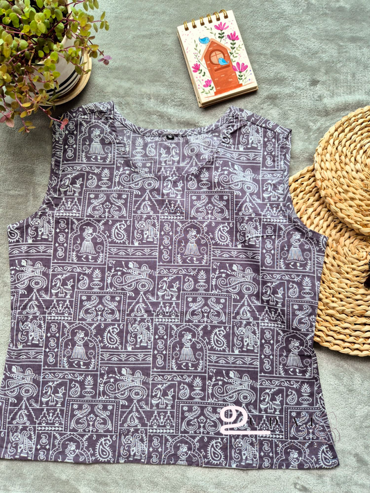 Grey warli women sleeveless top - XS to XXL