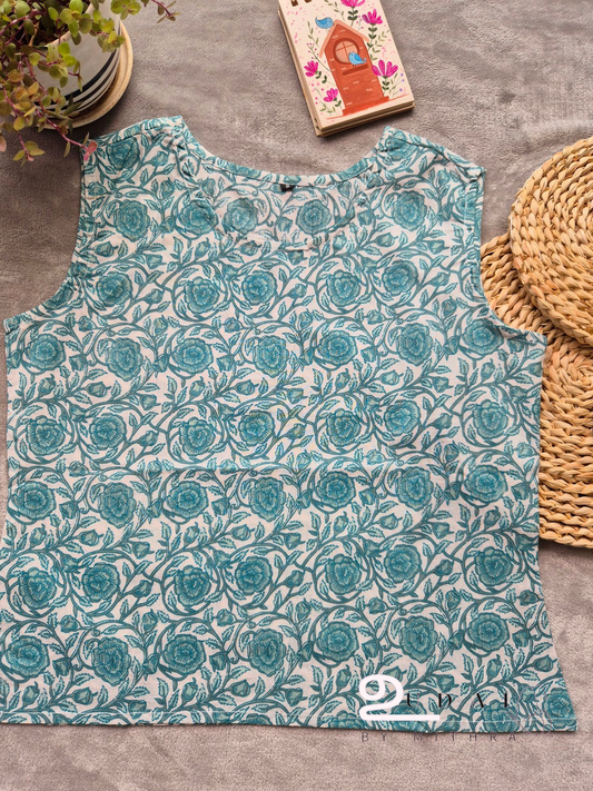 Blue floral women sleeveless top - XS to XXL