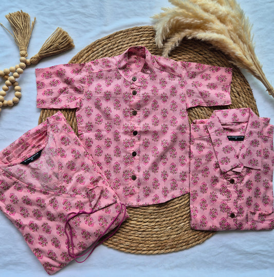 Pink floral Dad-Mom-Son Combo