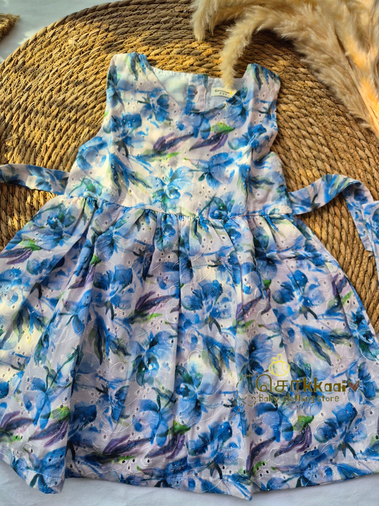 Hakoba cotton Baby Girl Frock  - Blue floral (2 to 4years)