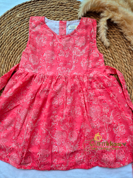 Hakoba cotton Baby Girl Frock  - Pink floral (2 to 4years)