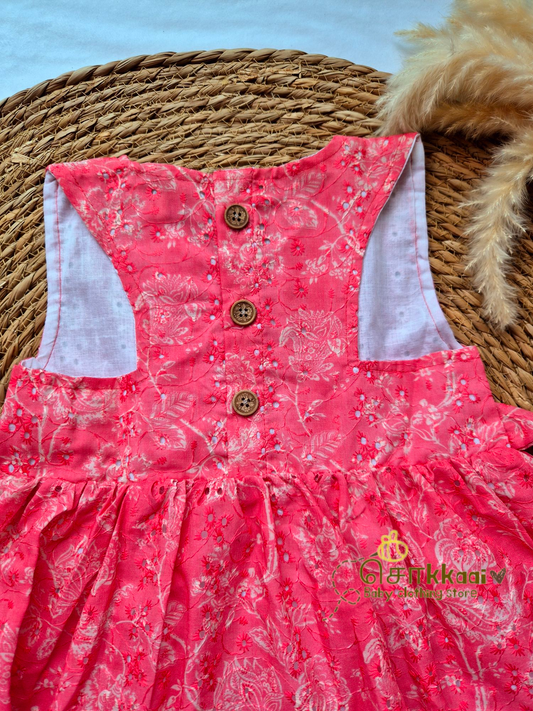 Hakoba cotton Baby Girl Frock  - Pink floral (2 to 4years)