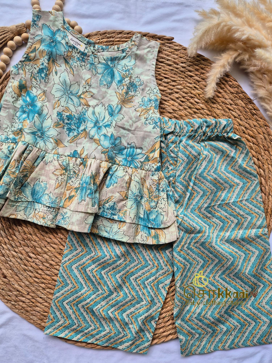 Teal blue bloom palazzo set (1-5years)
