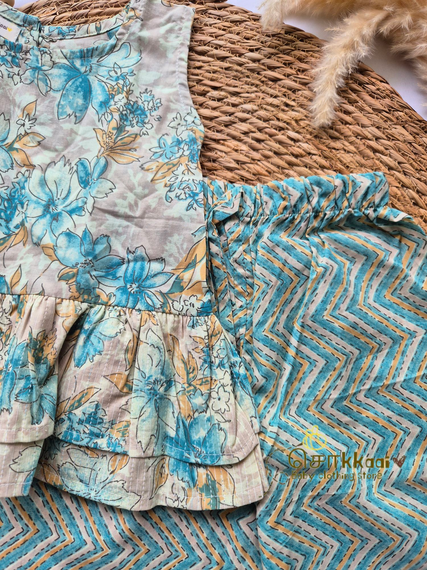 Teal blue bloom palazzo set (1-5years)