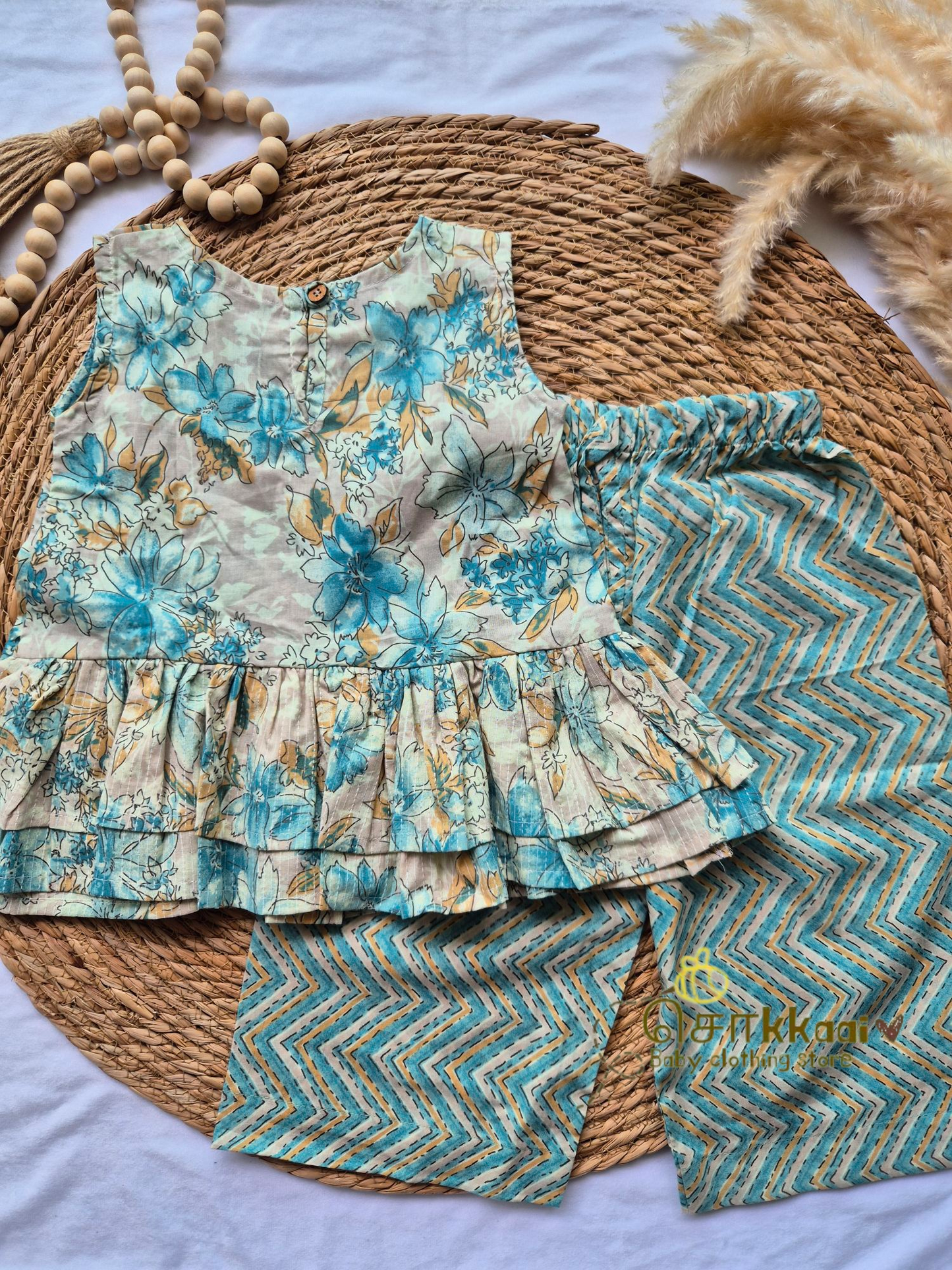 Teal blue bloom palazzo set (1-5years)
