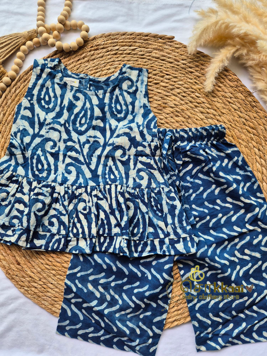 Navy blue hand block palazzo set (1-5years)