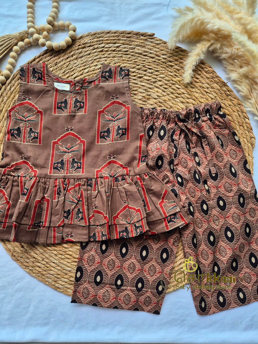 Brown Pichwai palazzo set (1-5years)