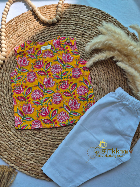 Yellow floral shoulder button sleeveless set (0-3years) - Unisex/ Girl / Boy