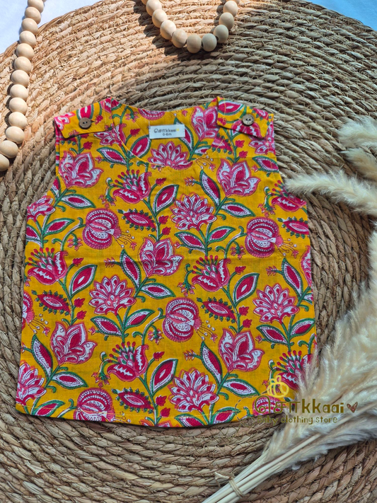 Yellow floral shoulder button sleeveless set (0-3years) - Unisex/ Girl / Boy