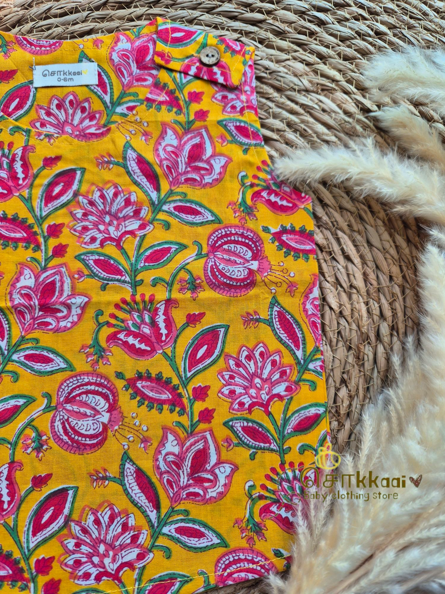Yellow floral shoulder button sleeveless set (0-3years) - Unisex/ Girl / Boy