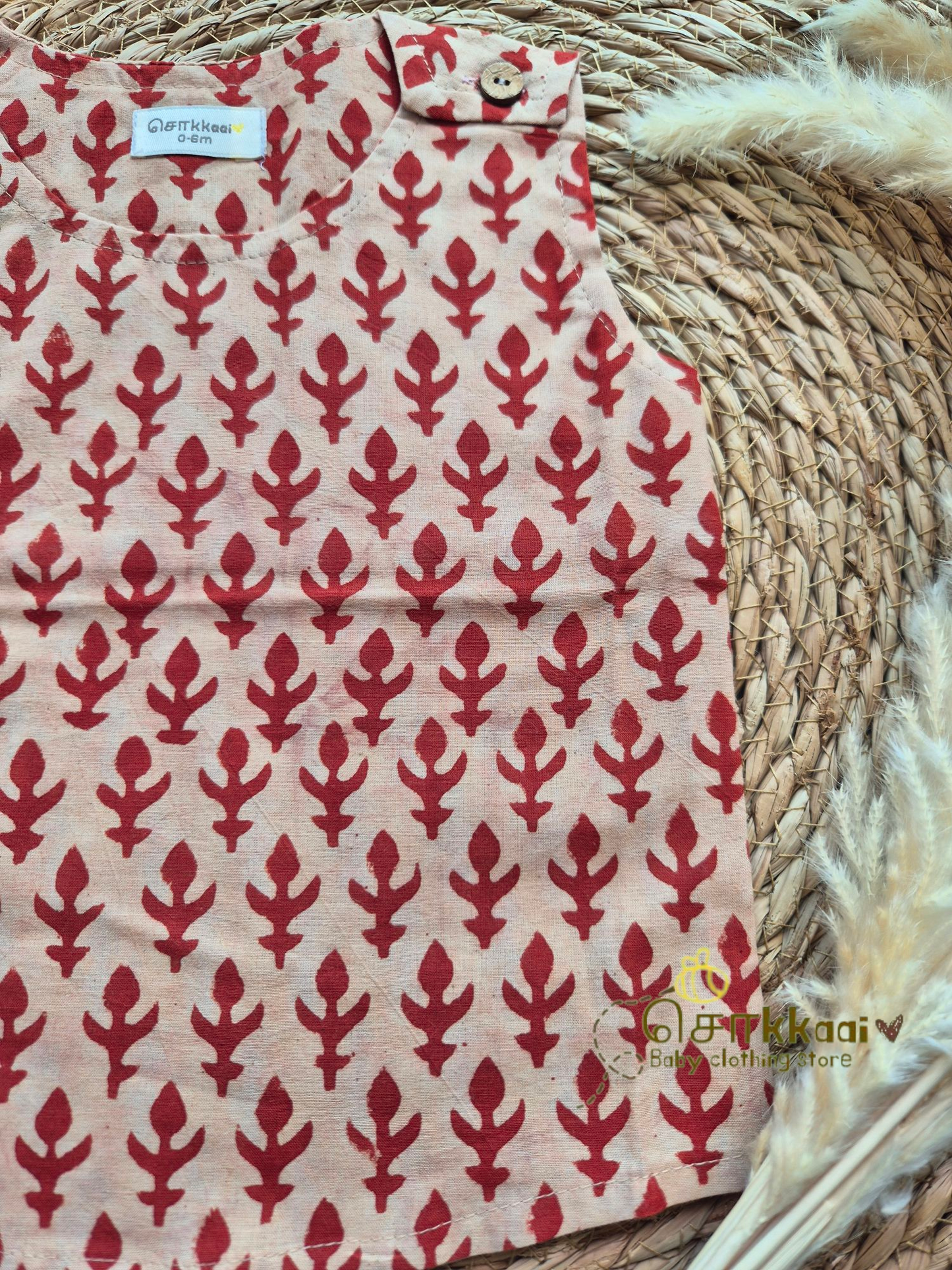 Red butta shoulder button sleeveless set (0-3years) - Unisex/ Girl / Boy