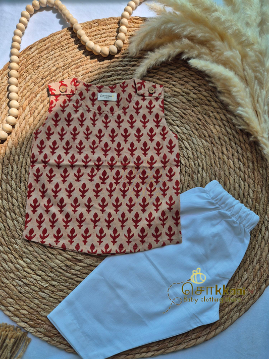 Red butta shoulder button sleeveless set (0-3years) - Unisex/ Girl / Boy