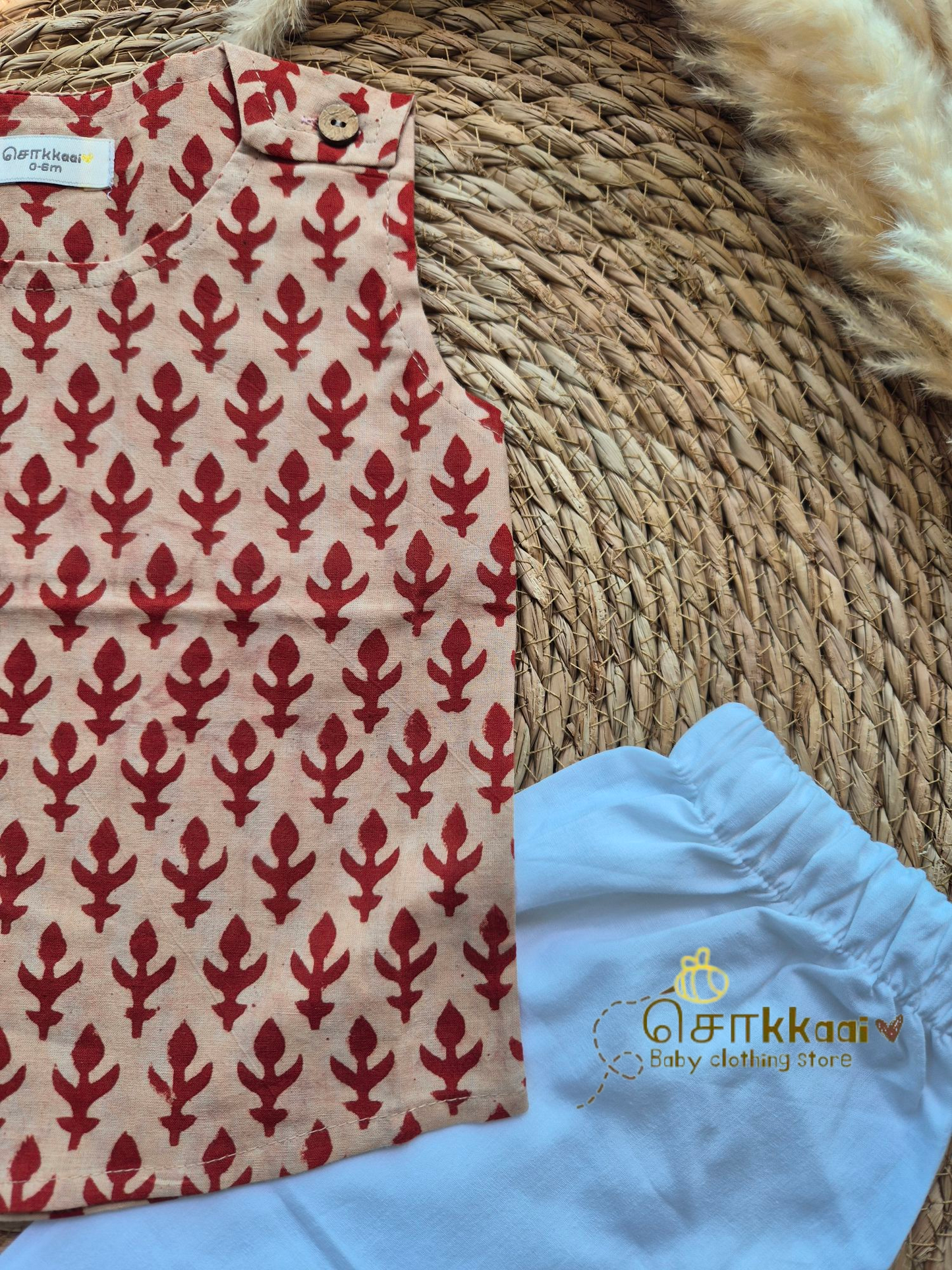 Red butta shoulder button sleeveless set (0-3years) - Unisex/ Girl / Boy