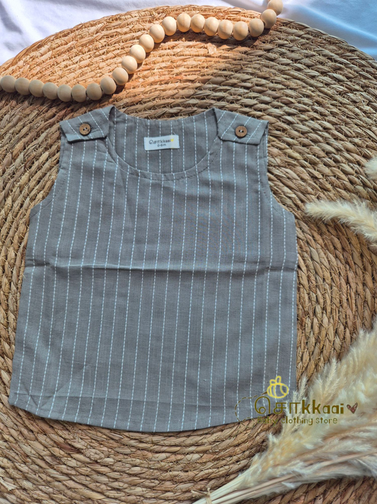 Grey stripes shoulder button sleeveless set (0-3years) - Unisex/ Girl / Boy