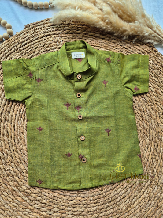 Mehandi green lotus Kids Shirt with veshti (6m to 5years)
