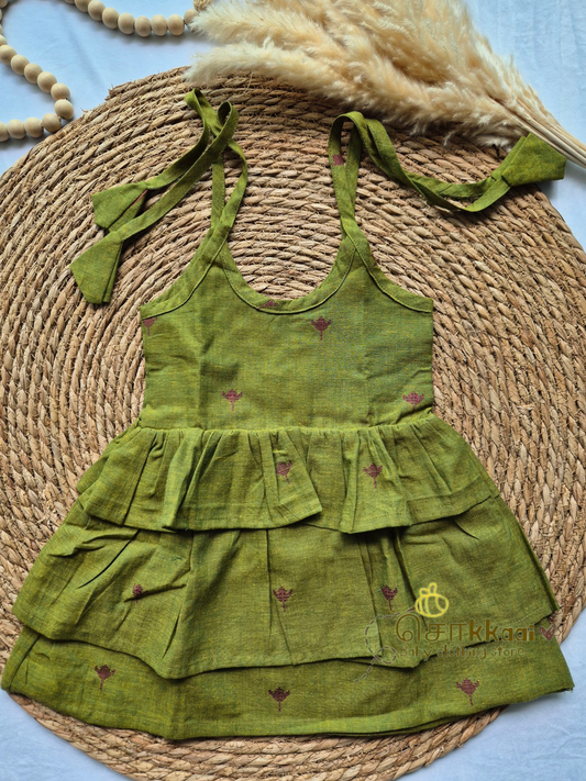 Mehnadi green lotus  - Tassel Tie Girl Frock (Newborn to 3years)