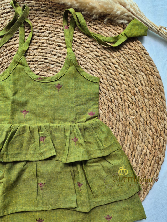 Mehnadi green lotus  - Tassel Tie Girl Frock (Newborn to 3years)