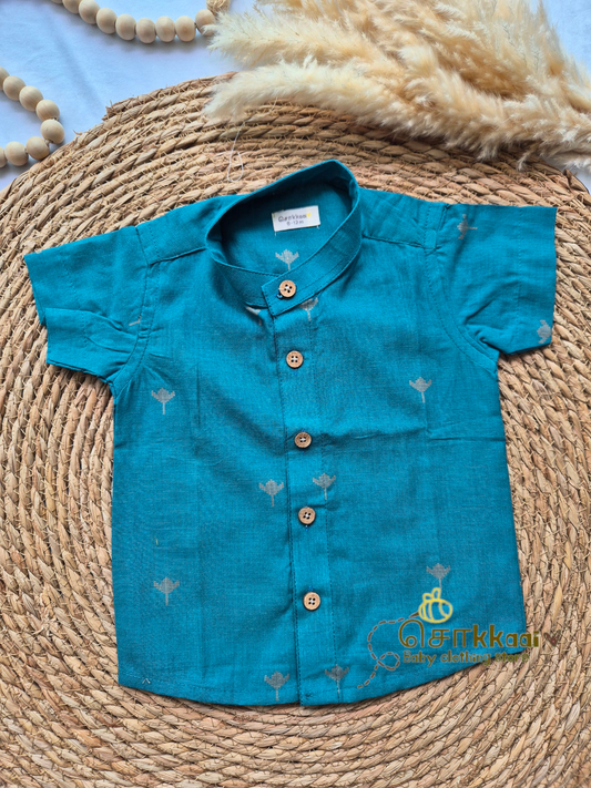 Peacock blue lotus Kids Shirt with veshti (6m to 5years)