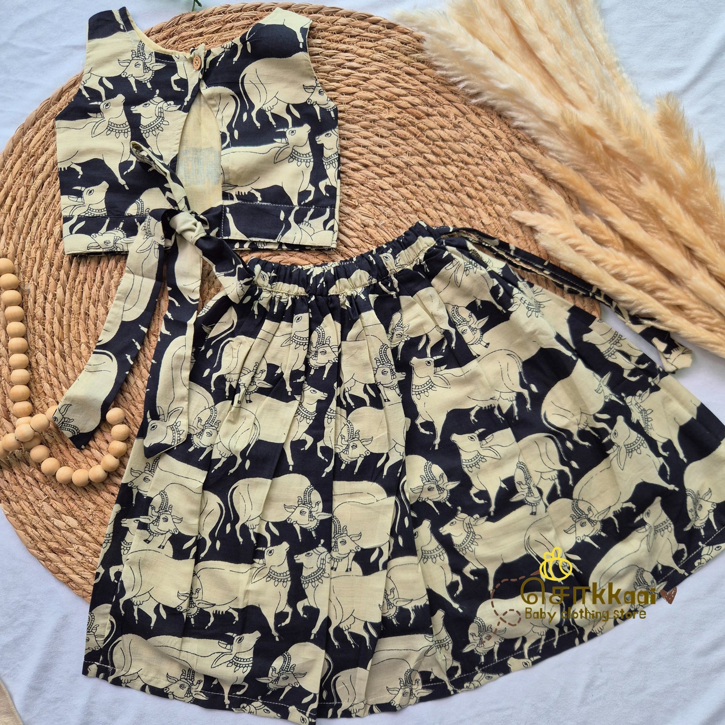 Black Pichwai Cow Skirt and top Girls (6m-6years) - Sokkaai