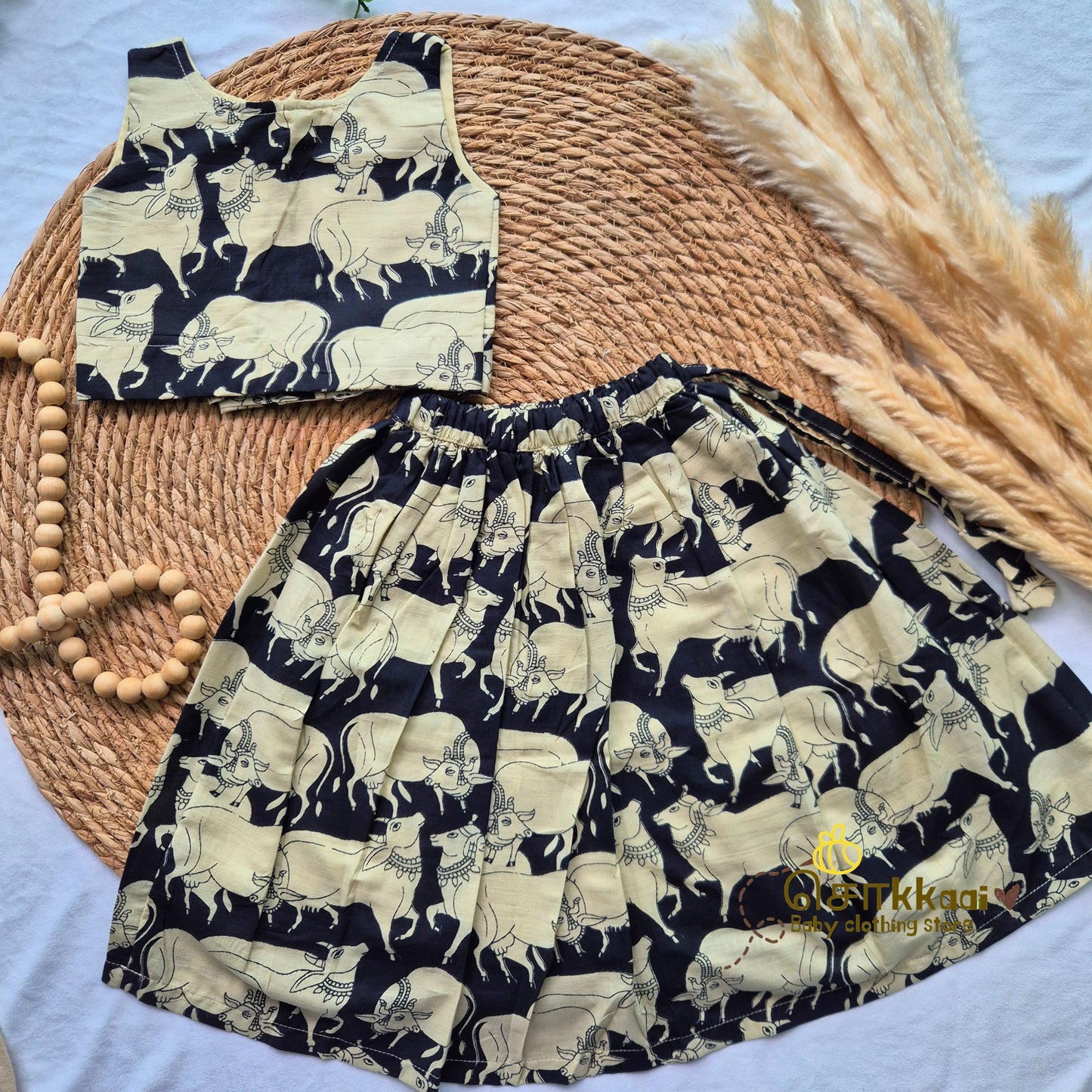 Black Pichwai Cow Skirt and top Girls (6m-6years) - Sokkaai