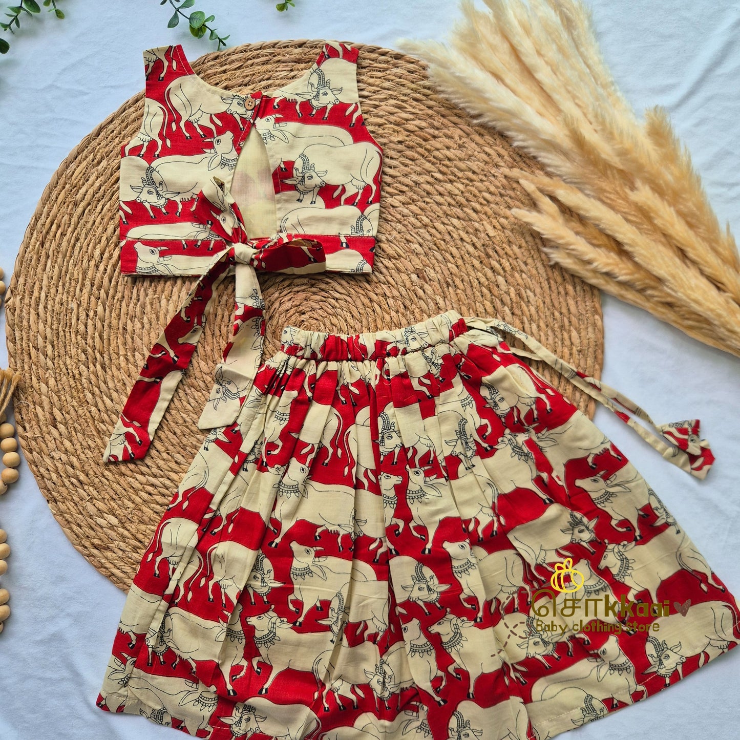 Red Pichwai Cow Skirt and top Girls (6m-6years) - Sokkaai