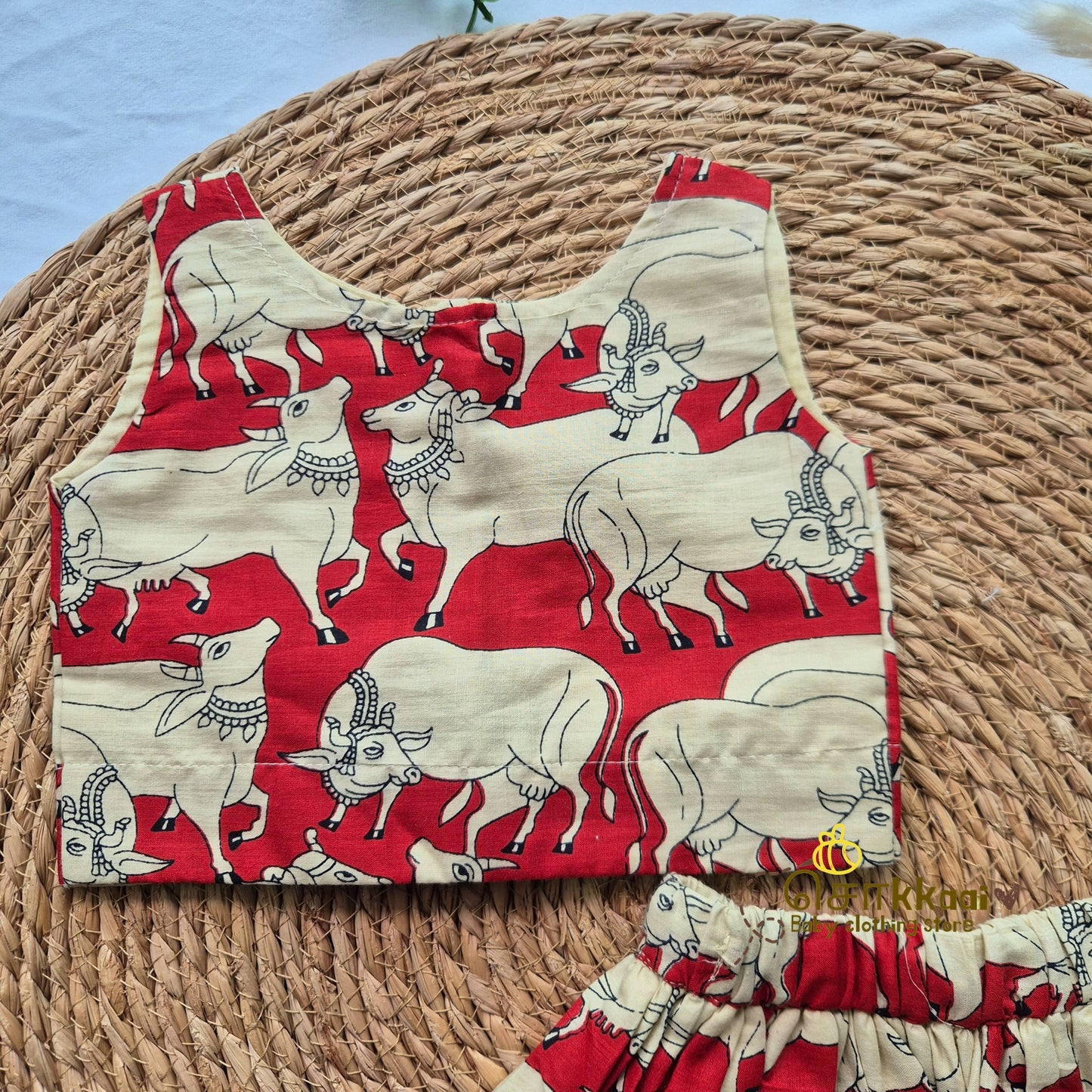 Red Pichwai Cow Skirt and top Girls (6m-6years) - Sokkaai