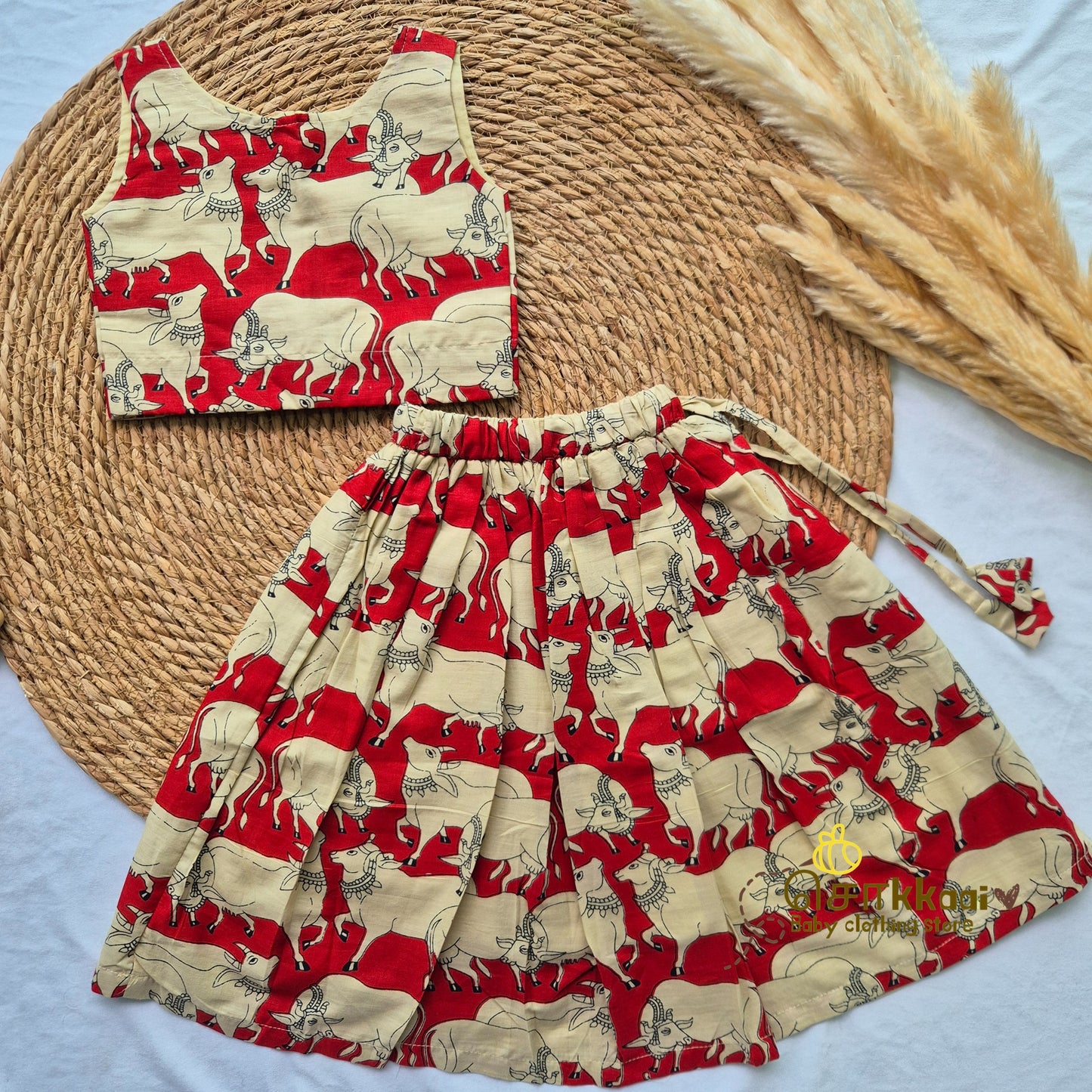Red Pichwai Cow Skirt and top Girls (6m-6years) - Sokkaai