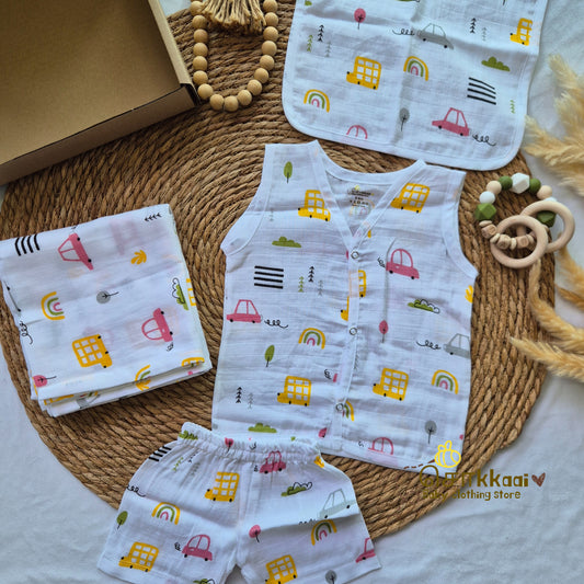 Sokkaai Soft Muslin Cotton GIFT BOX - Happy wheels (0 to 12m) - Sokkaai