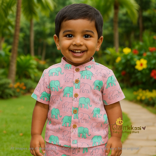 Pink elephant cotton Coord Set - Boy (2-5years) - Sokkaai