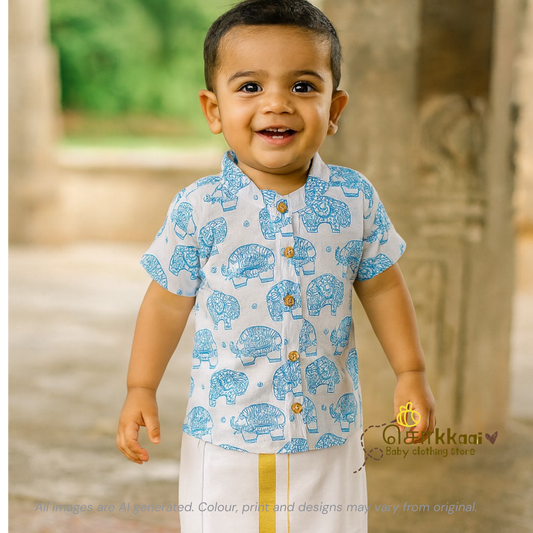 Blue big elephant mix cotton Kids Shirt (0 to 5years) - Sokkaai