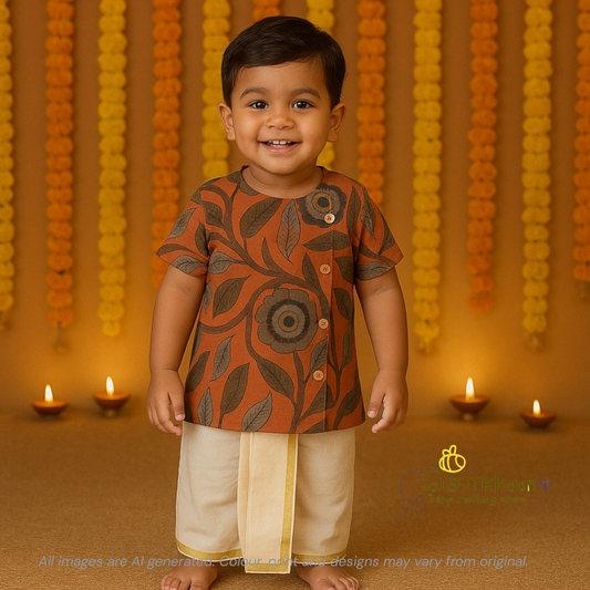 Rustic orange trails side button shirt (0-2years) - Sokkaai