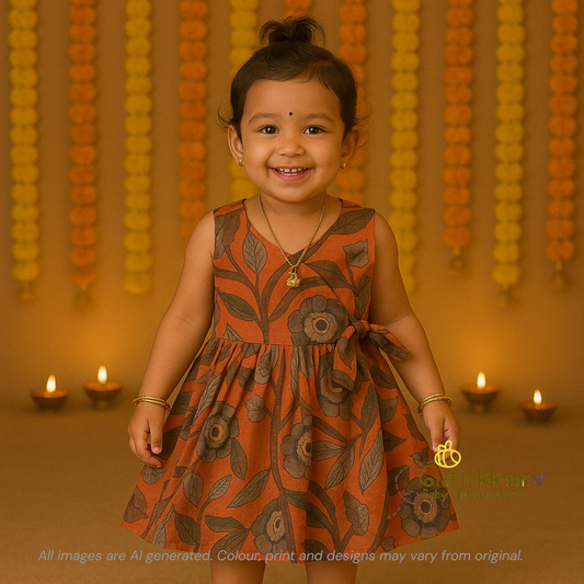 Rustic orange trails Overlap Flared Girl Frock - (0-3years) - Sokkaai