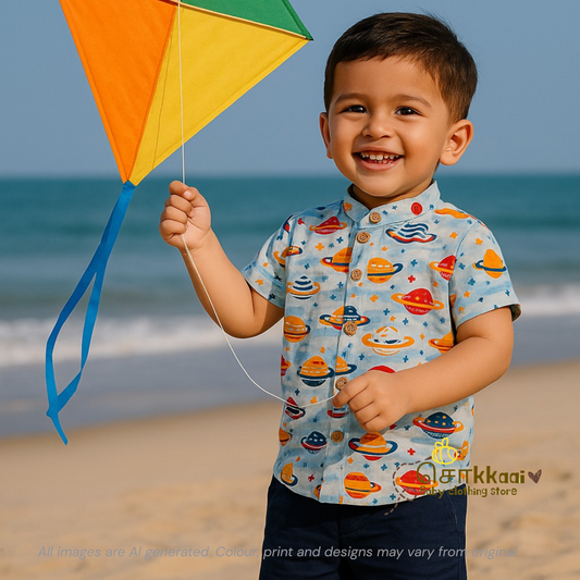 Space & Planets carnival cambric cotton Kids Shirt (0 to 5years) - Sokkaai