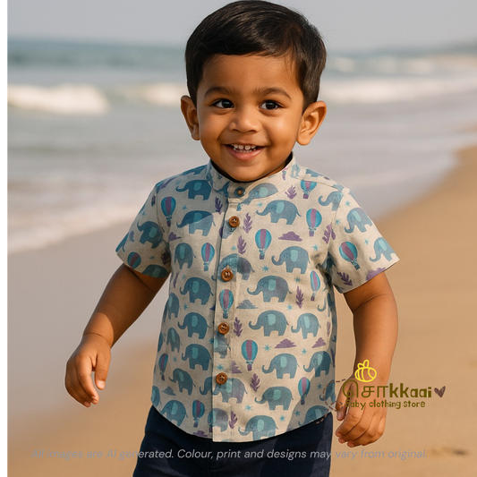 Elephant carnival cambric cotton Kids Shirt (0 to 5years) - Sokkaai