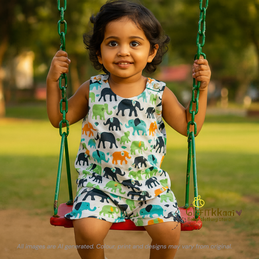 Mixed elephant cotton Coord Set (0-3years) - Unisex