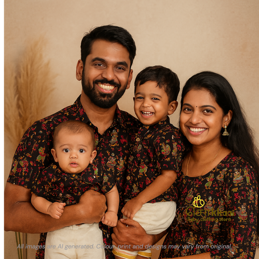 Black kalamkari Dad-Mom-Son Combo - (0 to 1 year)