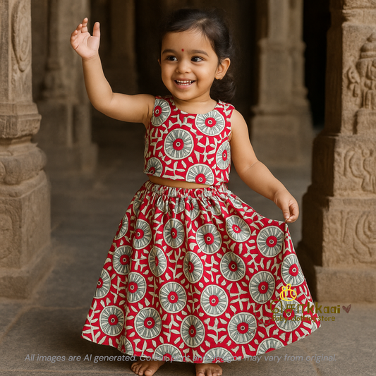 Red Spiral Cotton Skirt and top for Girls (6m-4years)
